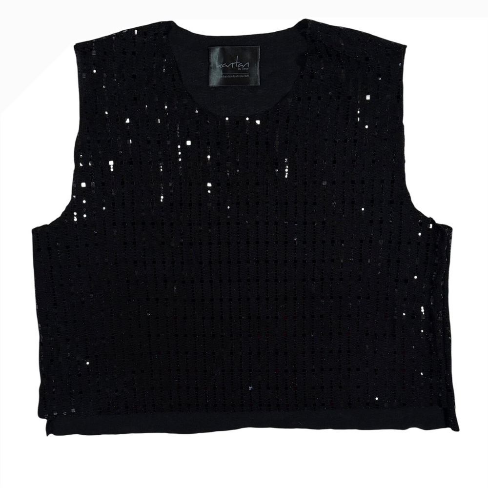 KANTAN by TIMOR Women's Black Sequin Sleeveless Crop Top Sparkle Size Medium